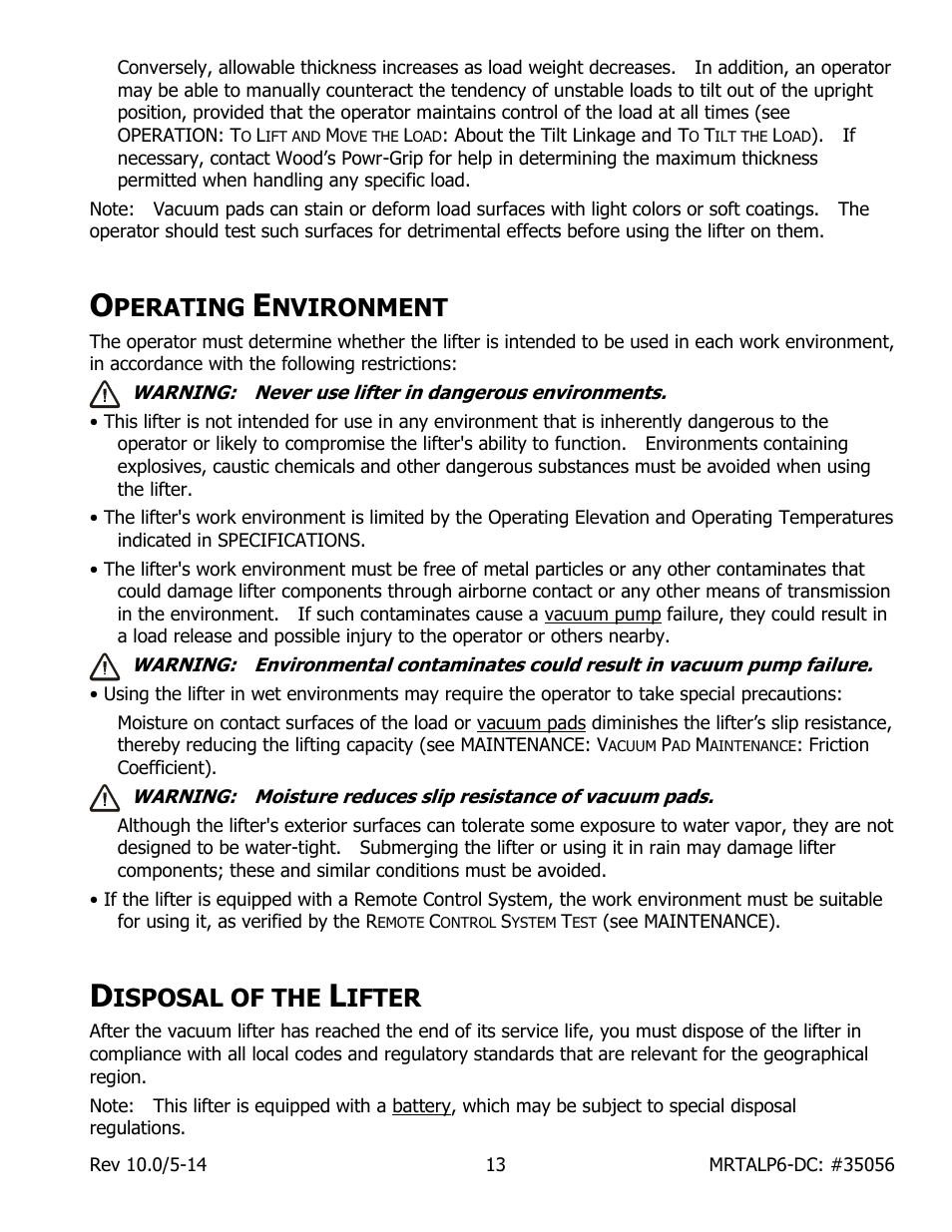 Perating, Nvironment, Isposal of the | Ifter | Wood’s Powr-Grip MRTALP611LDC User Manual | Page 15 / 39