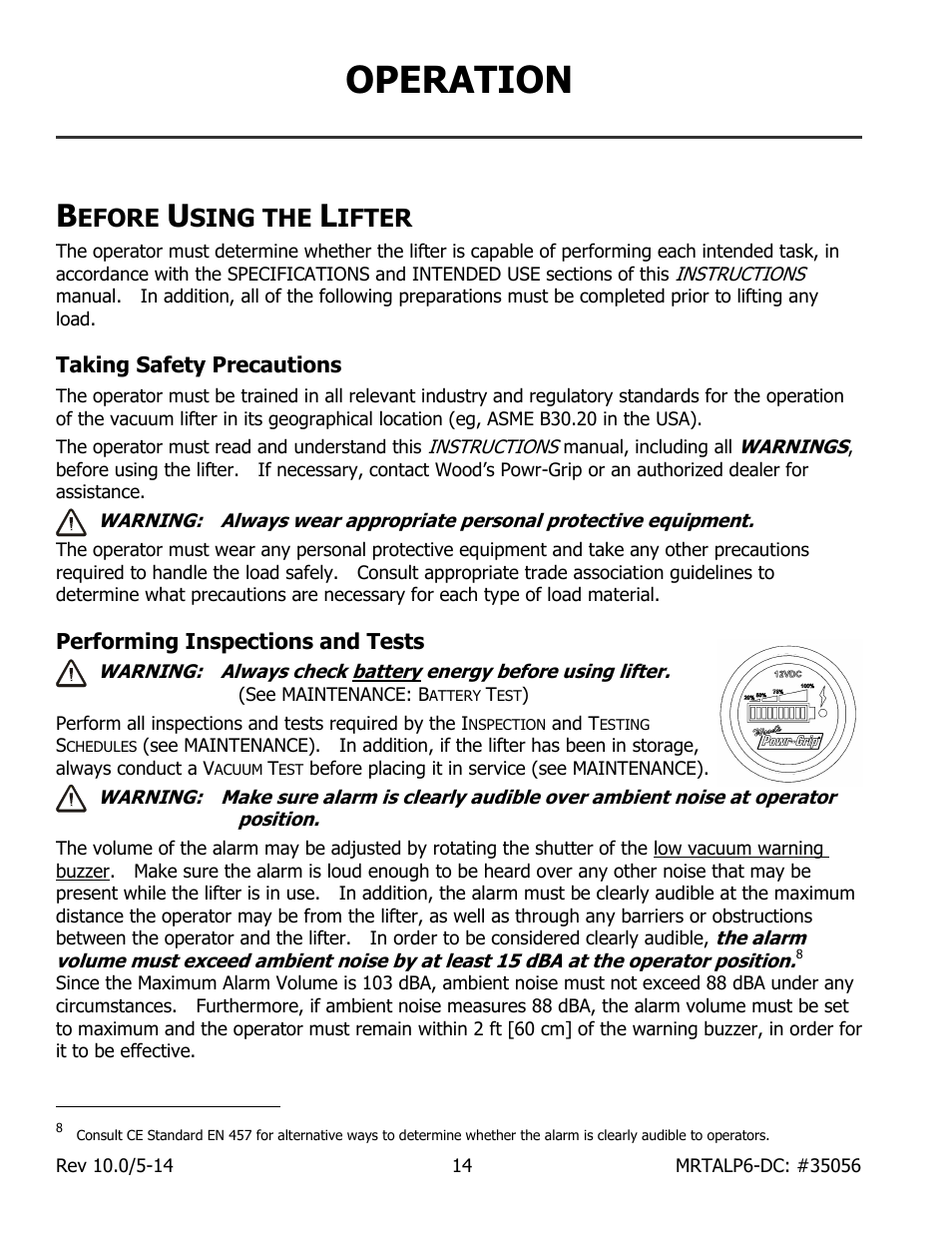 Operation, Efore, Sing the | Ifter, Taking safety precautions, Performing inspections and tests | Wood’s Powr-Grip MRTALP611LDC User Manual | Page 16 / 39