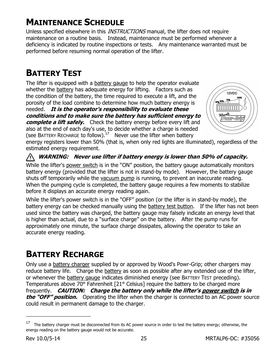 Aintenance, Chedule, Attery | Echarge | Wood’s Powr-Grip MRTALP611LDC User Manual | Page 27 / 39
