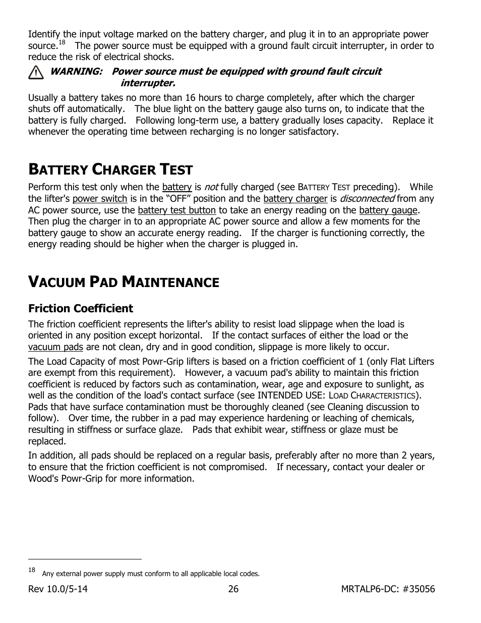Attery, Harger, Acuum | Aintenance, Friction coefficient | Wood’s Powr-Grip MRTALP611LDC User Manual | Page 28 / 39