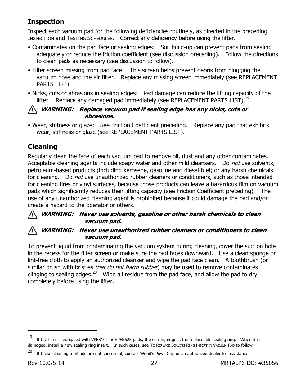 Inspection, Cleaning | Wood’s Powr-Grip MRTALP611LDC User Manual | Page 29 / 39