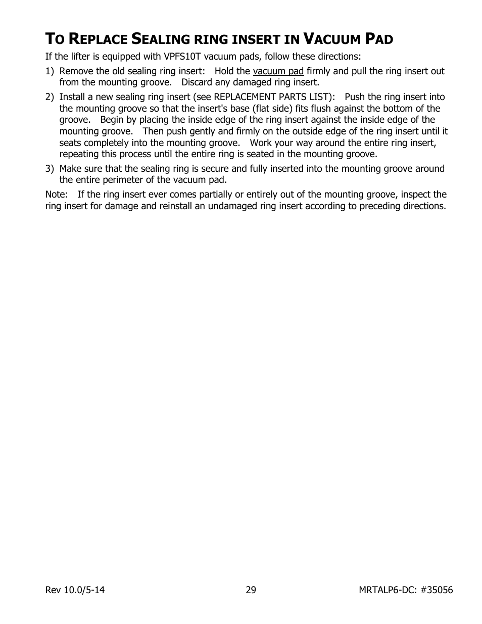 Eplace, Ealing ring insert in, Acuum | Wood’s Powr-Grip MRTALP611LDC User Manual | Page 31 / 39