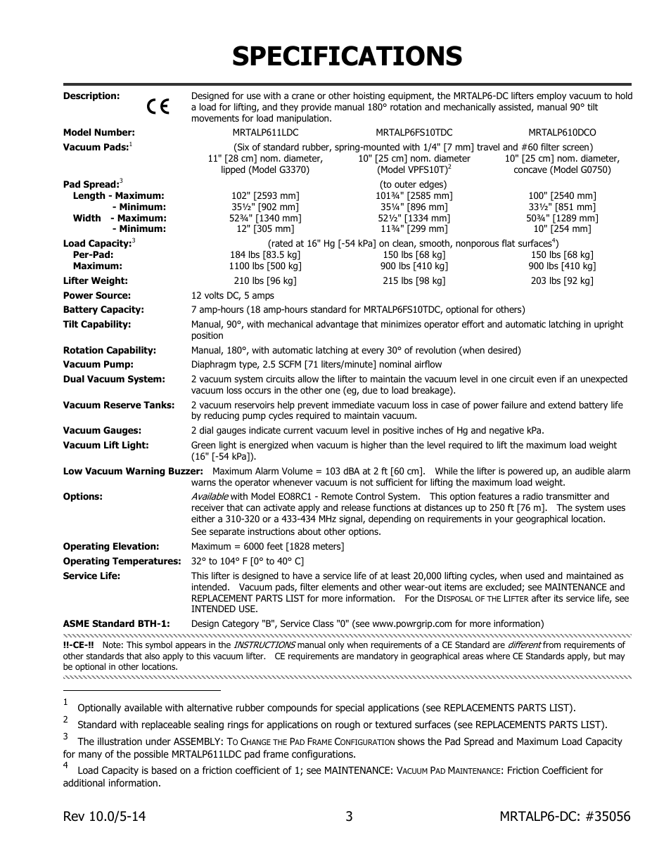 Specifications | Wood’s Powr-Grip MRTALP611LDC User Manual | Page 5 / 39