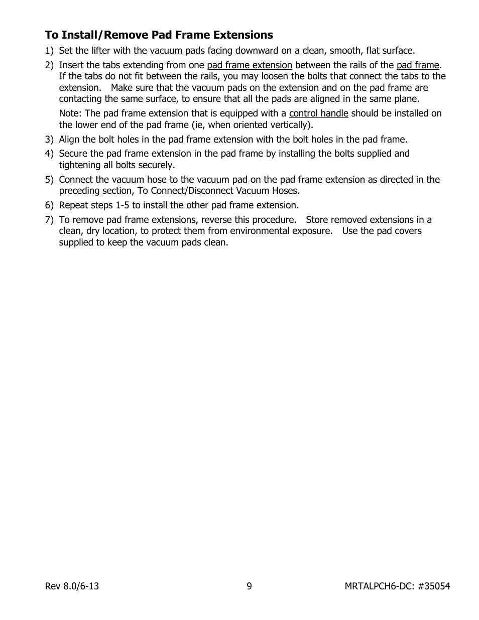To install/remove pad frame extensions | Wood’s Powr-Grip MRTALPCH611LDC User Manual | Page 11 / 38