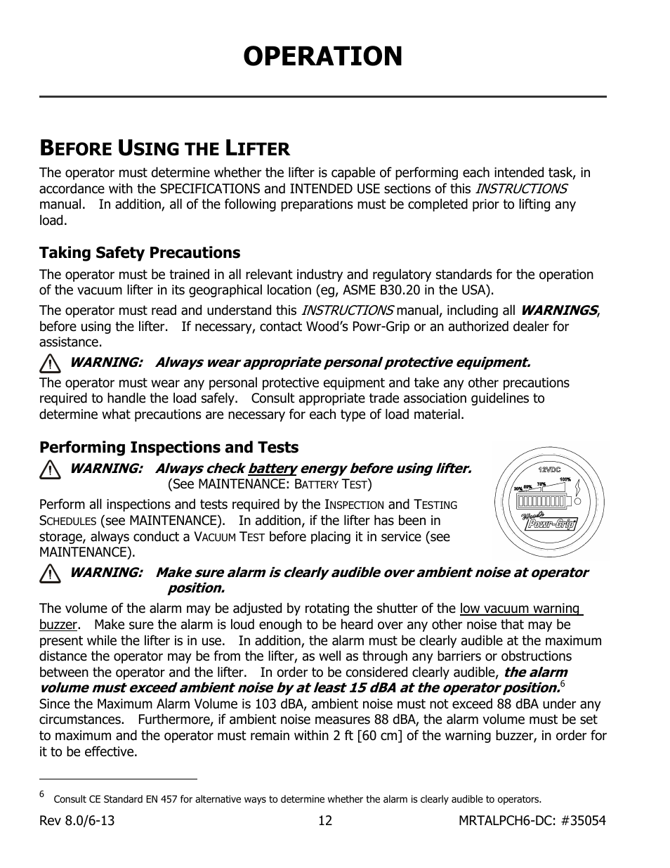 Operation, Efore, Sing the | Ifter, Taking safety precautions, Performing inspections and tests | Wood’s Powr-Grip MRTALPCH611LDC User Manual | Page 14 / 38