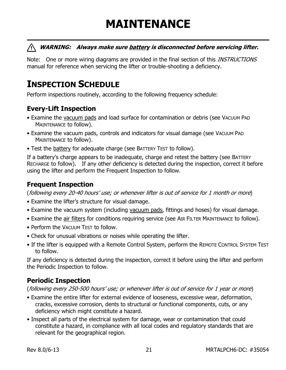 Maintenance, Nspection, Chedule | Every-lift inspection, Frequent inspection, Periodic inspection | Wood’s Powr-Grip MRTALPCH611LDC User Manual | Page 23 / 38