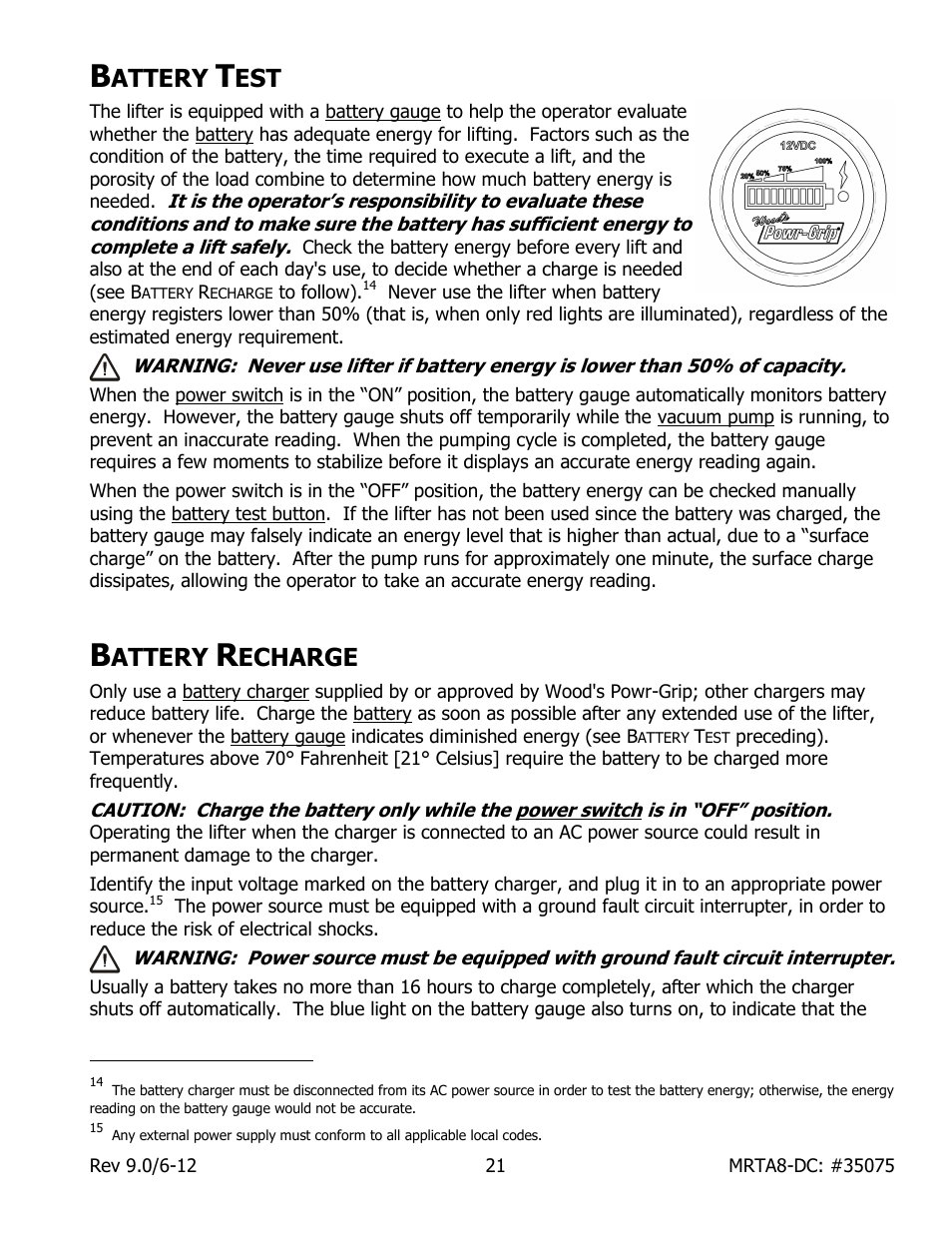 Attery, Echarge | Wood’s Powr-Grip MRTA811LDC User Manual | Page 23 / 32