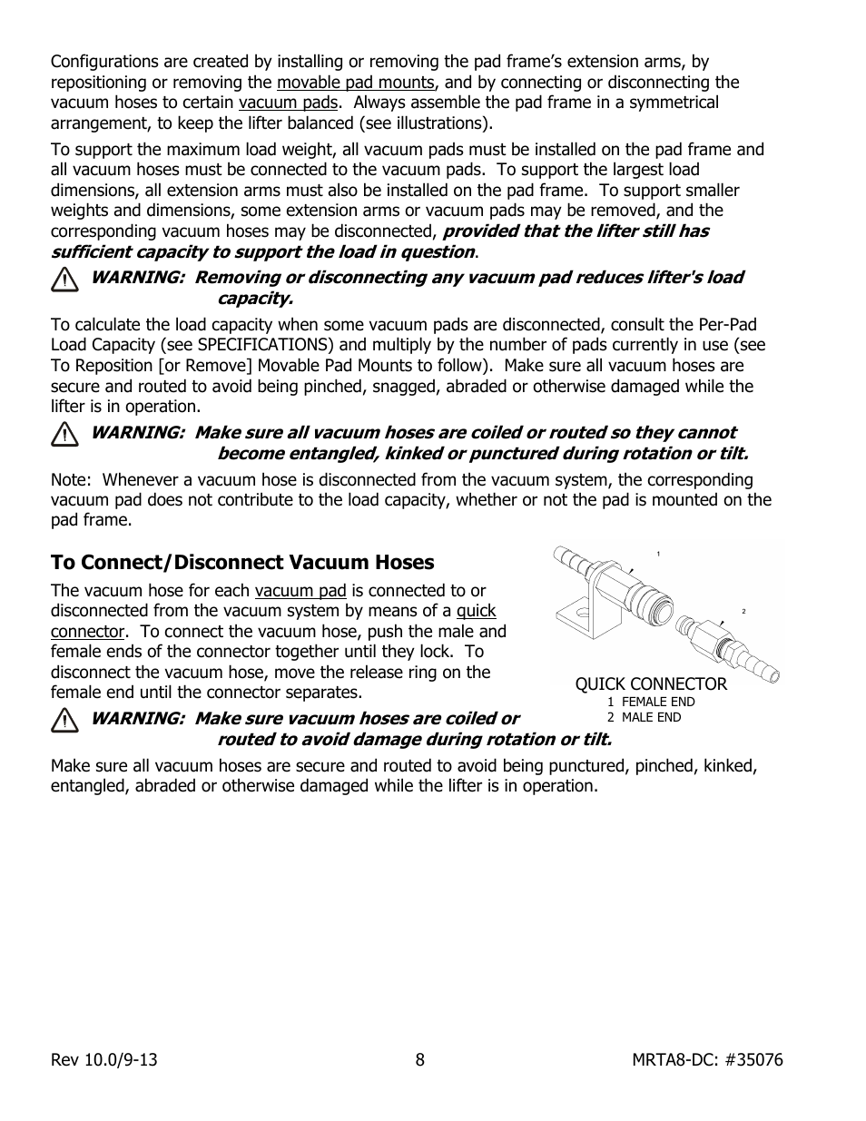 To connect/disconnect vacuum hoses | Wood’s Powr-Grip MRTA8HV11DC User Manual | Page 10 / 37