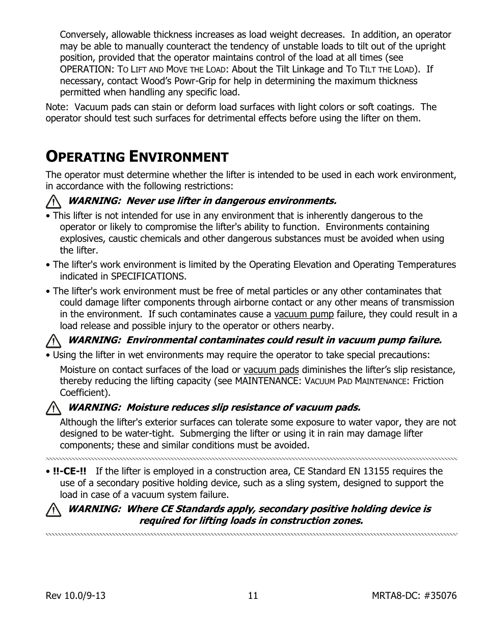 Perating, Nvironment | Wood’s Powr-Grip MRTA8HV11DC User Manual | Page 13 / 37