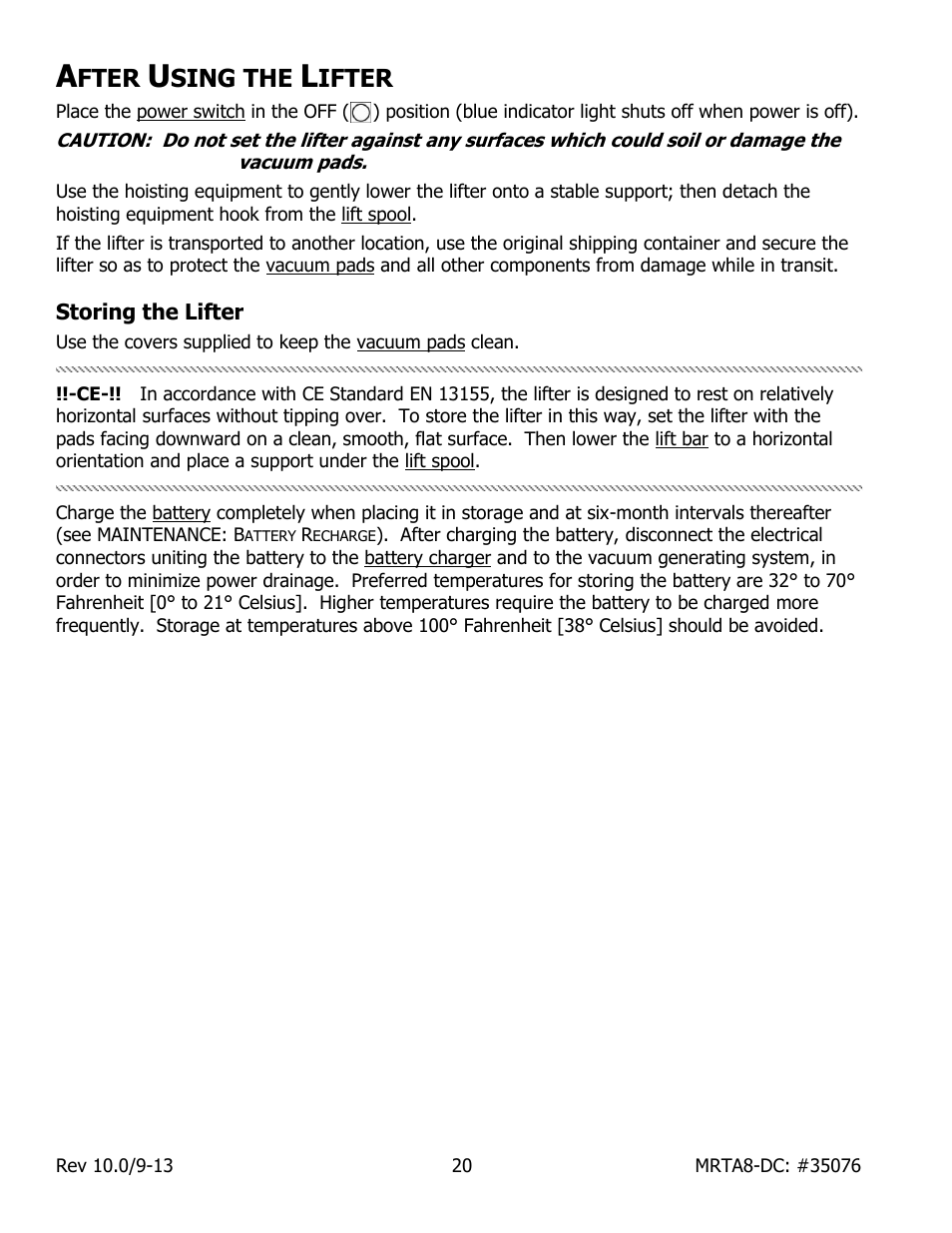 Fter, Sing the, Ifter | Storing the lifter | Wood’s Powr-Grip MRTA8HV11DC User Manual | Page 22 / 37