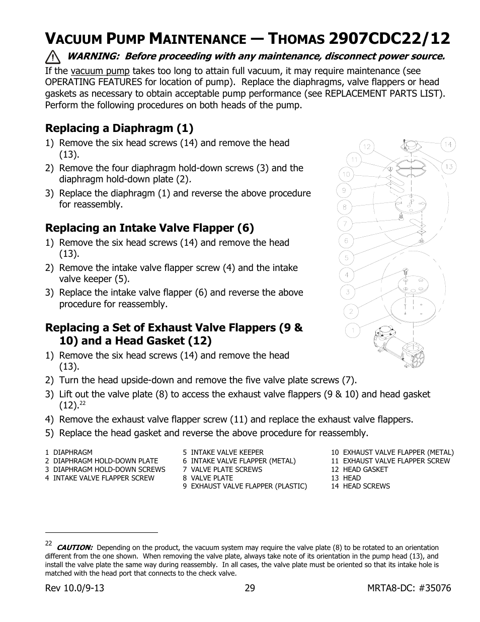 Acuum, Aintenance, Homas | 2907cdc22/12, Replacing a diaphragm (1), Replacing an intake valve flapper (6) | Wood’s Powr-Grip MRTA8HV11DC User Manual | Page 31 / 37