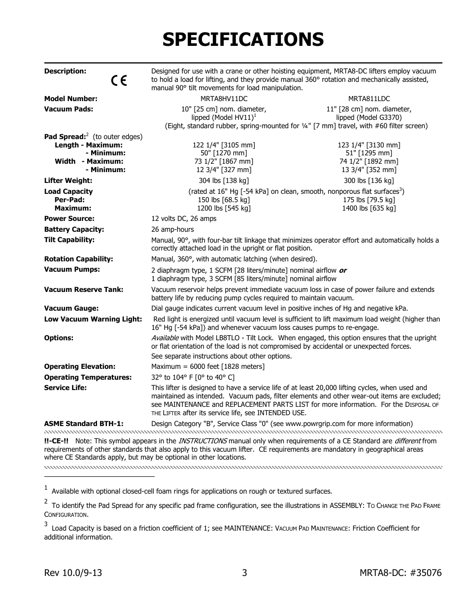 Specifications | Wood’s Powr-Grip MRTA8HV11DC User Manual | Page 5 / 37