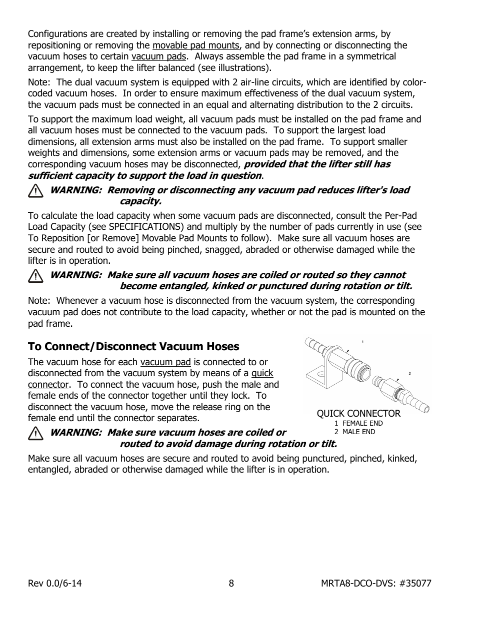 To connect/disconnect vacuum hoses | Wood’s Powr-Grip MRTA811LDCO User Manual | Page 10 / 38