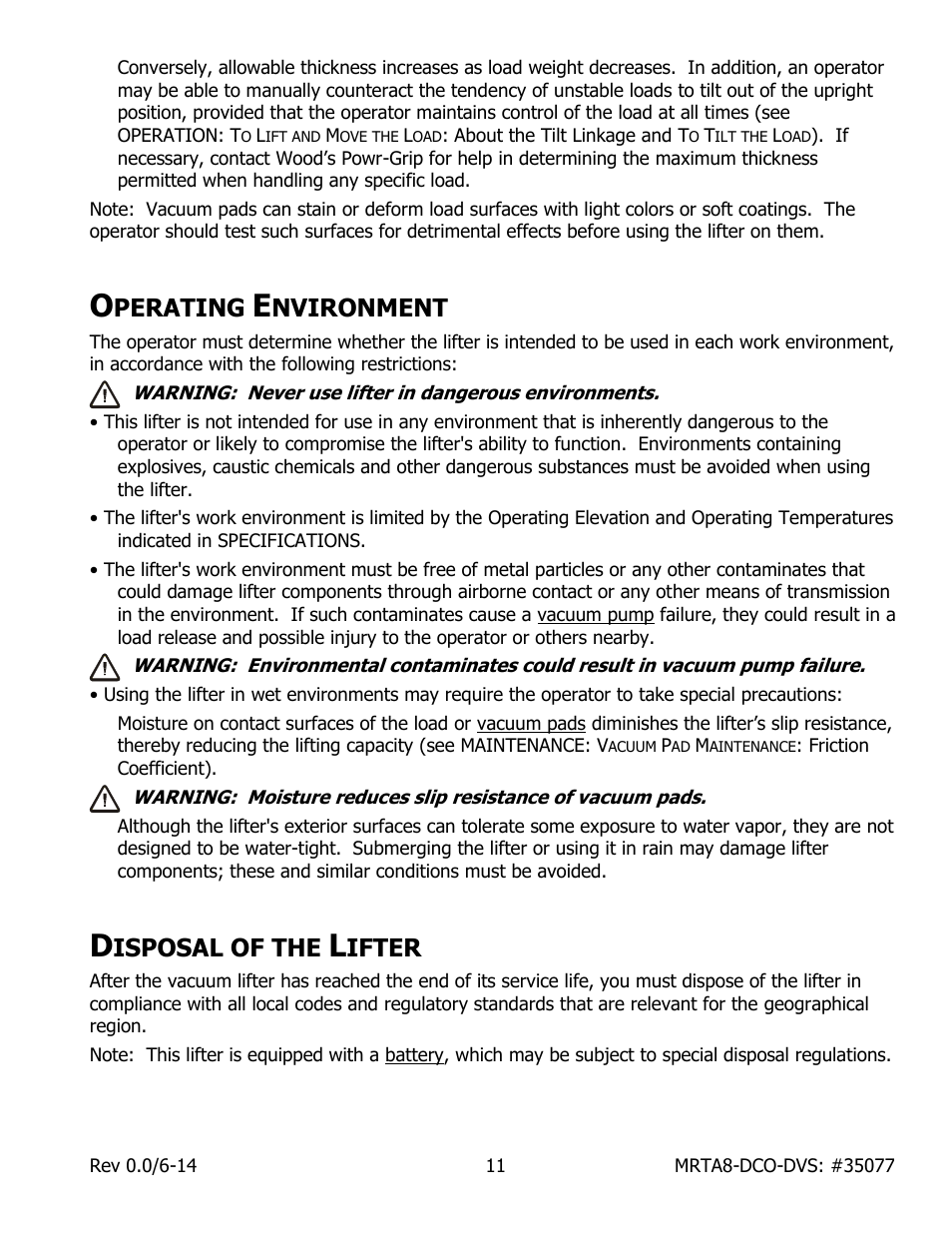 Perating, Nvironment, Isposal of the | Ifter | Wood’s Powr-Grip MRTA811LDCO User Manual | Page 13 / 38