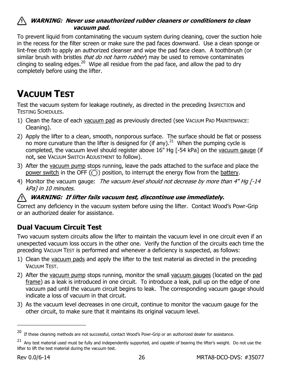 Acuum, Dual vacuum circuit test | Wood’s Powr-Grip MRTA811LDCO User Manual | Page 28 / 38