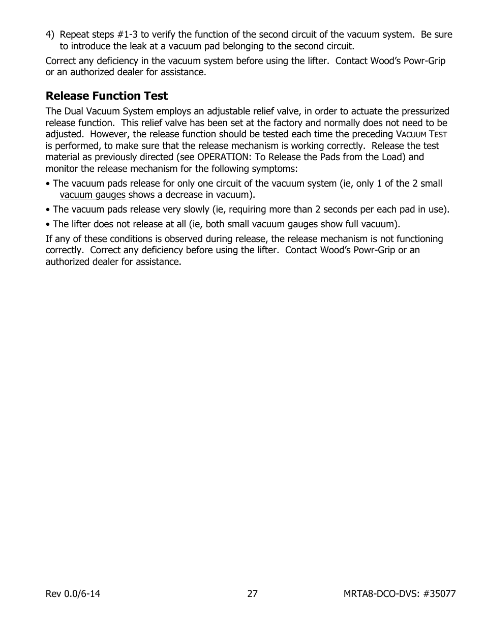 Release function test | Wood’s Powr-Grip MRTA811LDCO User Manual | Page 29 / 38