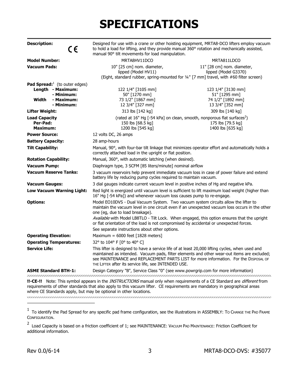 Specifications | Wood’s Powr-Grip MRTA811LDCO User Manual | Page 5 / 38