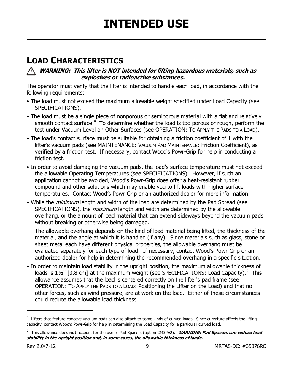 Intended use, Haracteristics | Wood’s Powr-Grip MRTARC811LDC User Manual | Page 11 / 38