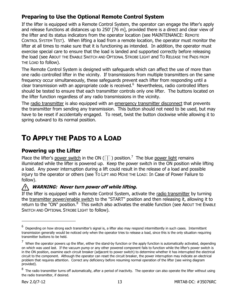Pply the, Ads to a, Powering up the lifter | Wood’s Powr-Grip MRTARC811LDC User Manual | Page 15 / 38