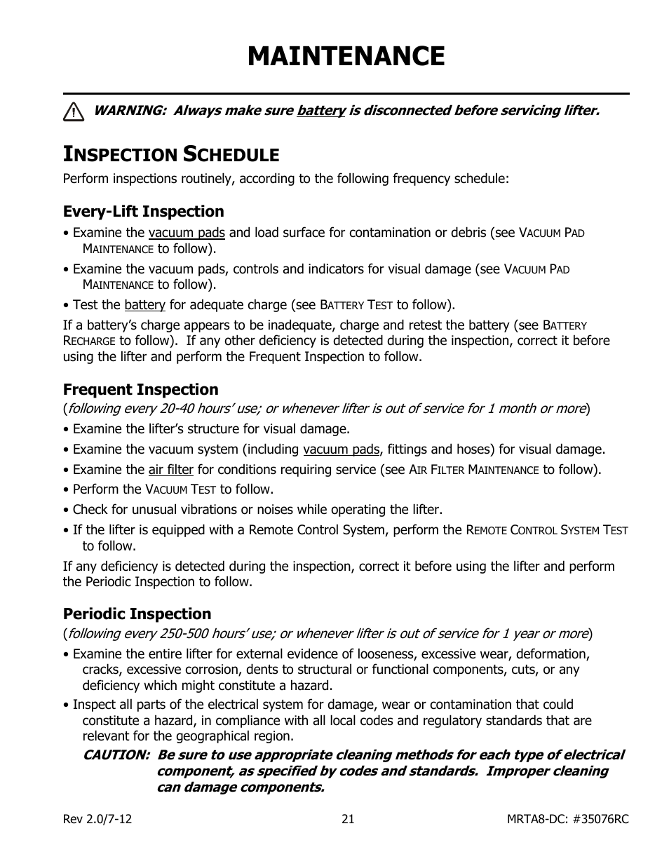 Maintenance, Nspection, Chedule | Wood’s Powr-Grip MRTARC811LDC User Manual | Page 23 / 38