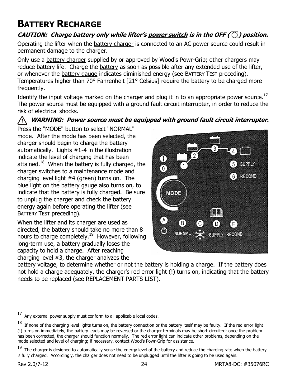 Attery, Echarge | Wood’s Powr-Grip MRTARC811LDC User Manual | Page 26 / 38