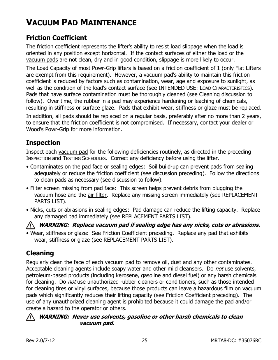 Acuum, Aintenance | Wood’s Powr-Grip MRTARC811LDC User Manual | Page 27 / 38