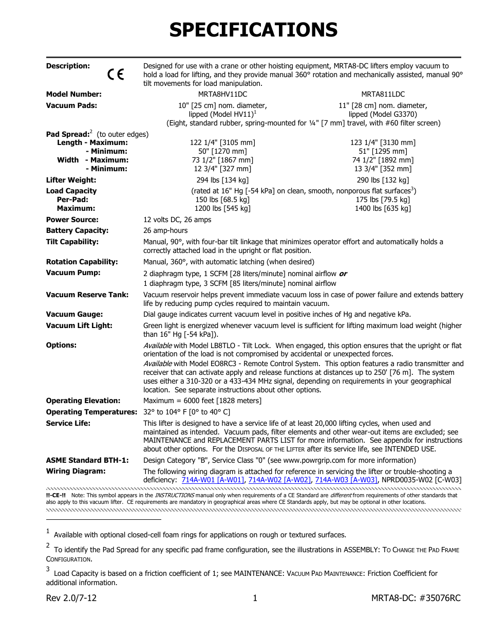 Specifications | Wood’s Powr-Grip MRTARC811LDC User Manual | Page 3 / 38