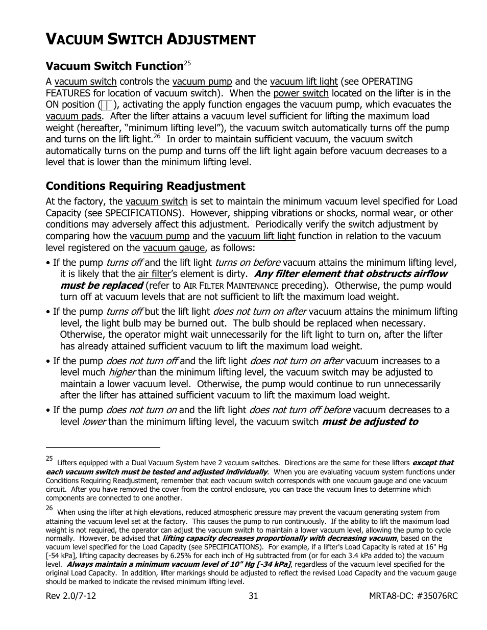 Acuum, Witch, Djustment | Wood’s Powr-Grip MRTARC811LDC User Manual | Page 33 / 38