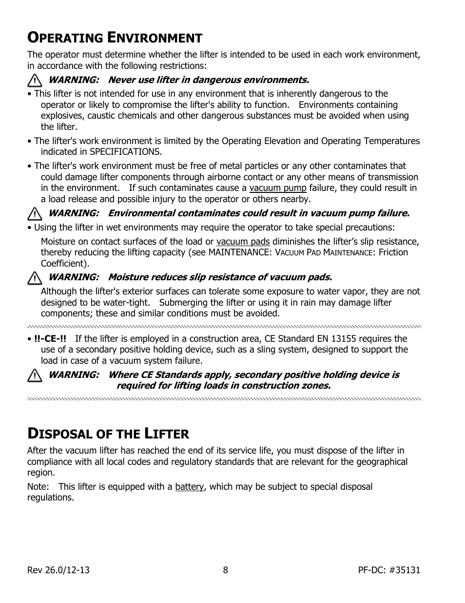 Perating, Nvironment, Isposal of the | Ifter | Wood’s Powr-Grip PFHL89DC User Manual | Page 10 / 33