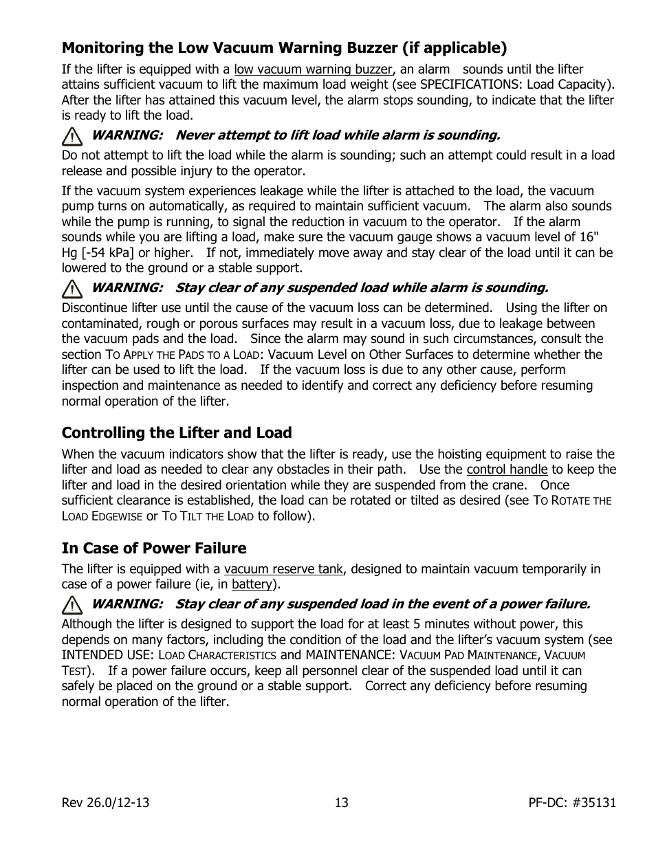 Controlling the lifter and load, In case of power failure | Wood’s Powr-Grip PFHL89DC User Manual | Page 15 / 33