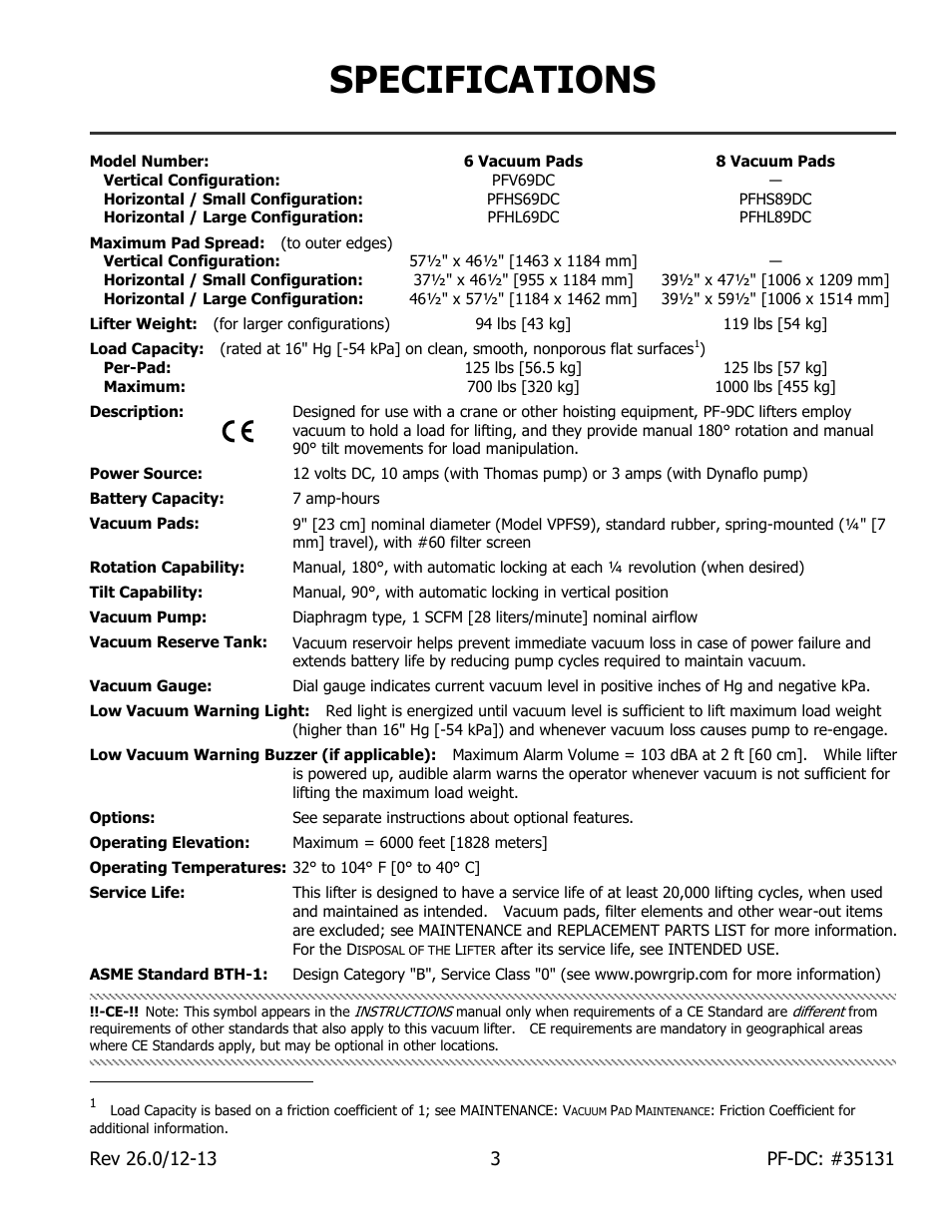 Specifications | Wood’s Powr-Grip PFHL89DC User Manual | Page 5 / 33