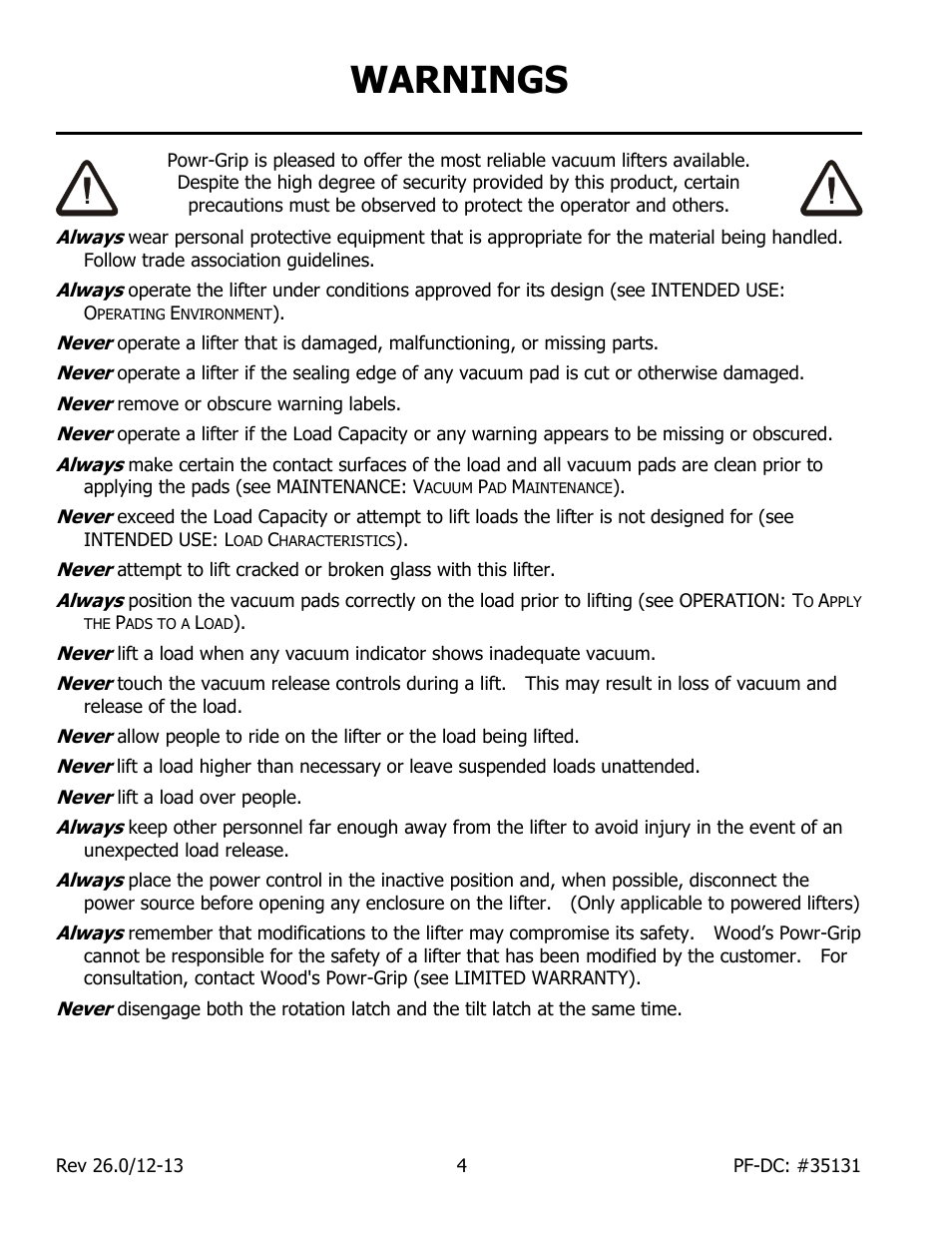 Warnings | Wood’s Powr-Grip PFHL89DC User Manual | Page 6 / 33