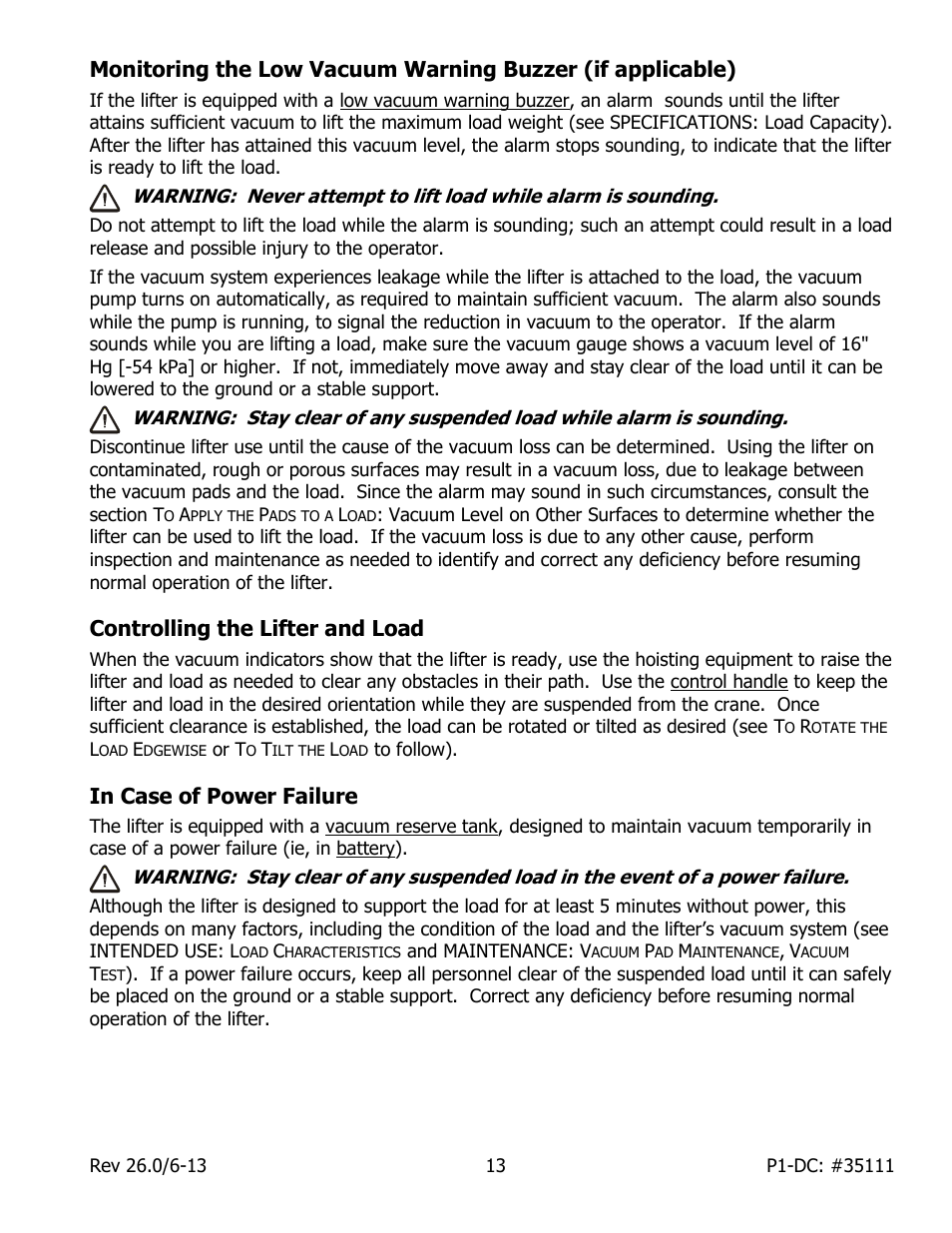 Controlling the lifter and load, In case of power failure, Otate the | Dgewise | Wood’s Powr-Grip P11104DC User Manual | Page 15 / 34