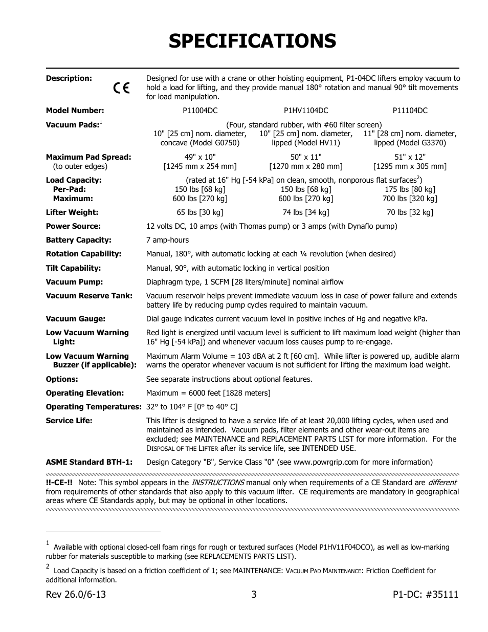 Specifications | Wood’s Powr-Grip P11104DC User Manual | Page 5 / 34