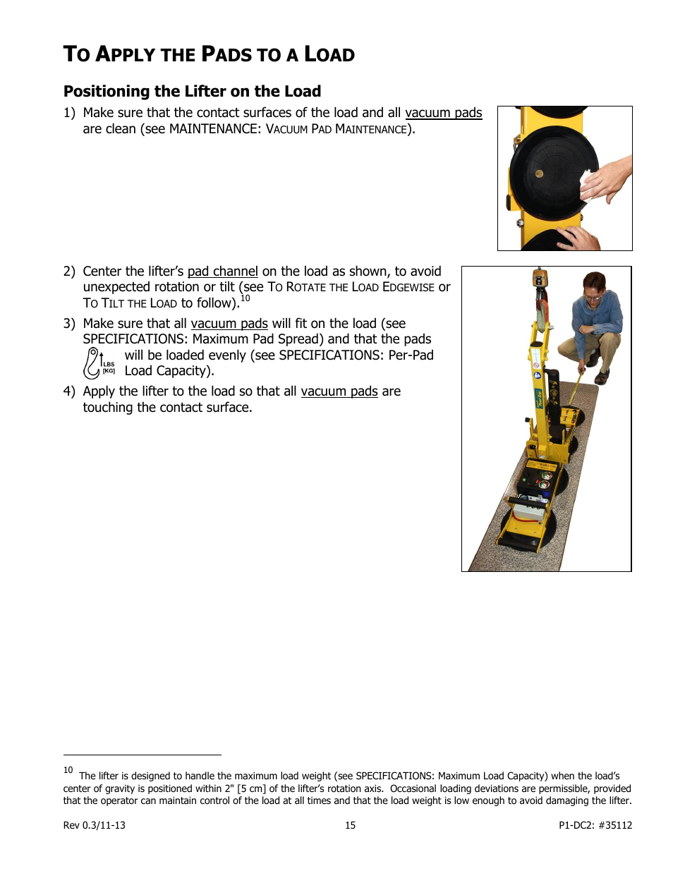 Pply the, Ads to a, Positioning the lifter on the load | Wood’s Powr-Grip P11104DC2 User Manual | Page 17 / 37
