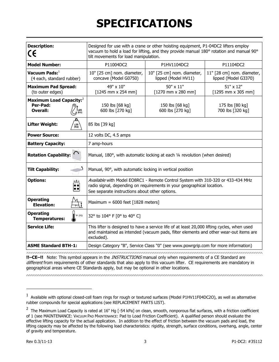 Specifications | Wood’s Powr-Grip P11104DC2 User Manual | Page 5 / 37