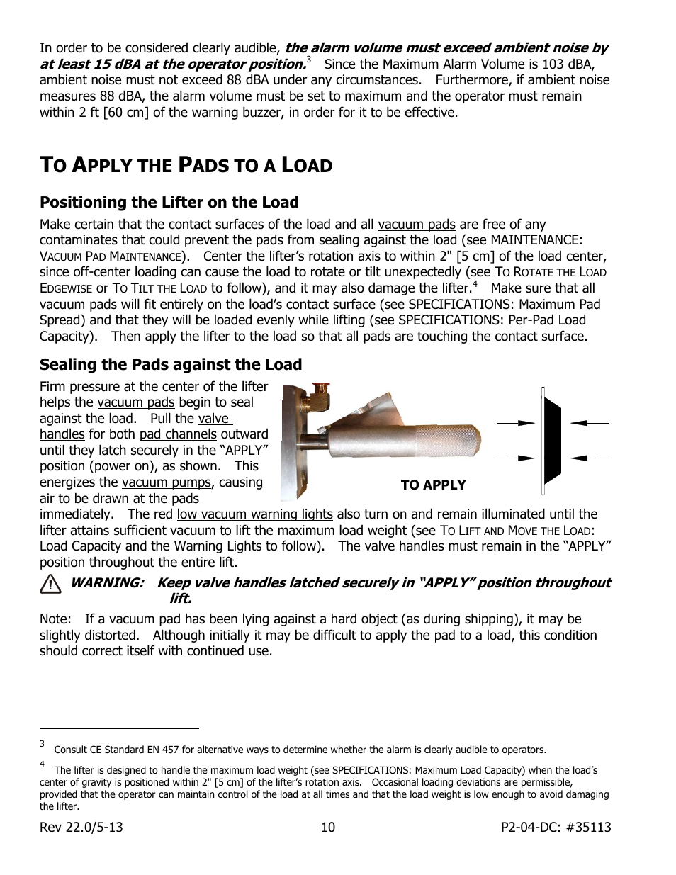 Pply the, Ads to a, Positioning the lifter on the load | Sealing the pads against the load | Wood’s Powr-Grip P2110445DC User Manual | Page 12 / 34