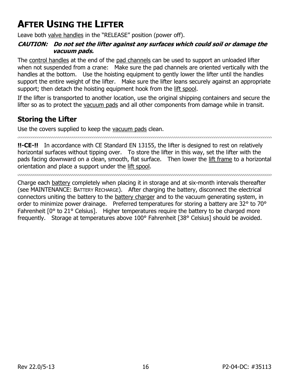 Fter, Sing the, Ifter | Storing the lifter | Wood’s Powr-Grip P2110445DC User Manual | Page 18 / 34