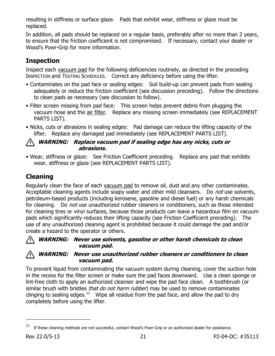 Inspection, Cleaning | Wood’s Powr-Grip P2110445DC User Manual | Page 23 / 34