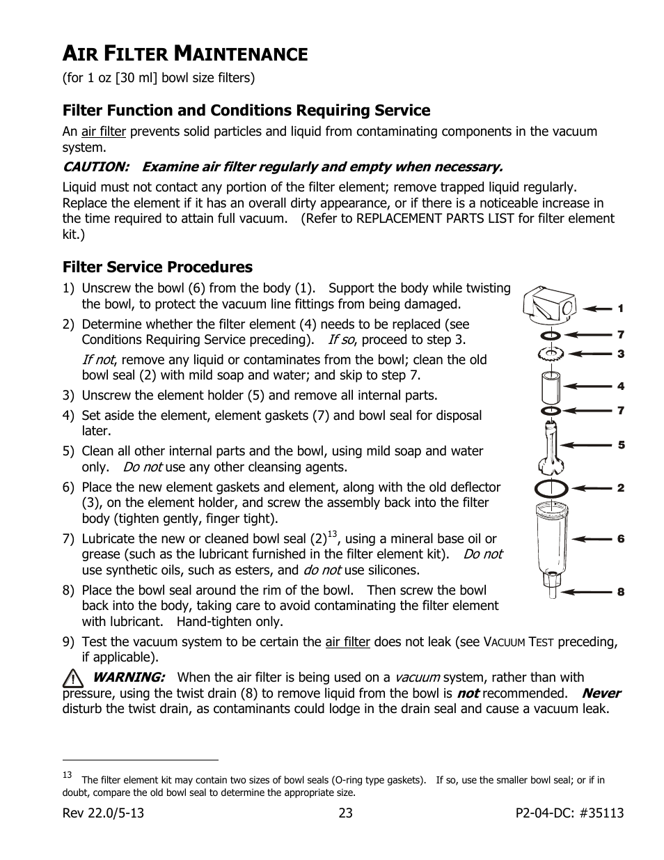 Ilter, Aintenance, Filter function and conditions requiring service | Filter service procedures | Wood’s Powr-Grip P2110445DC User Manual | Page 25 / 34