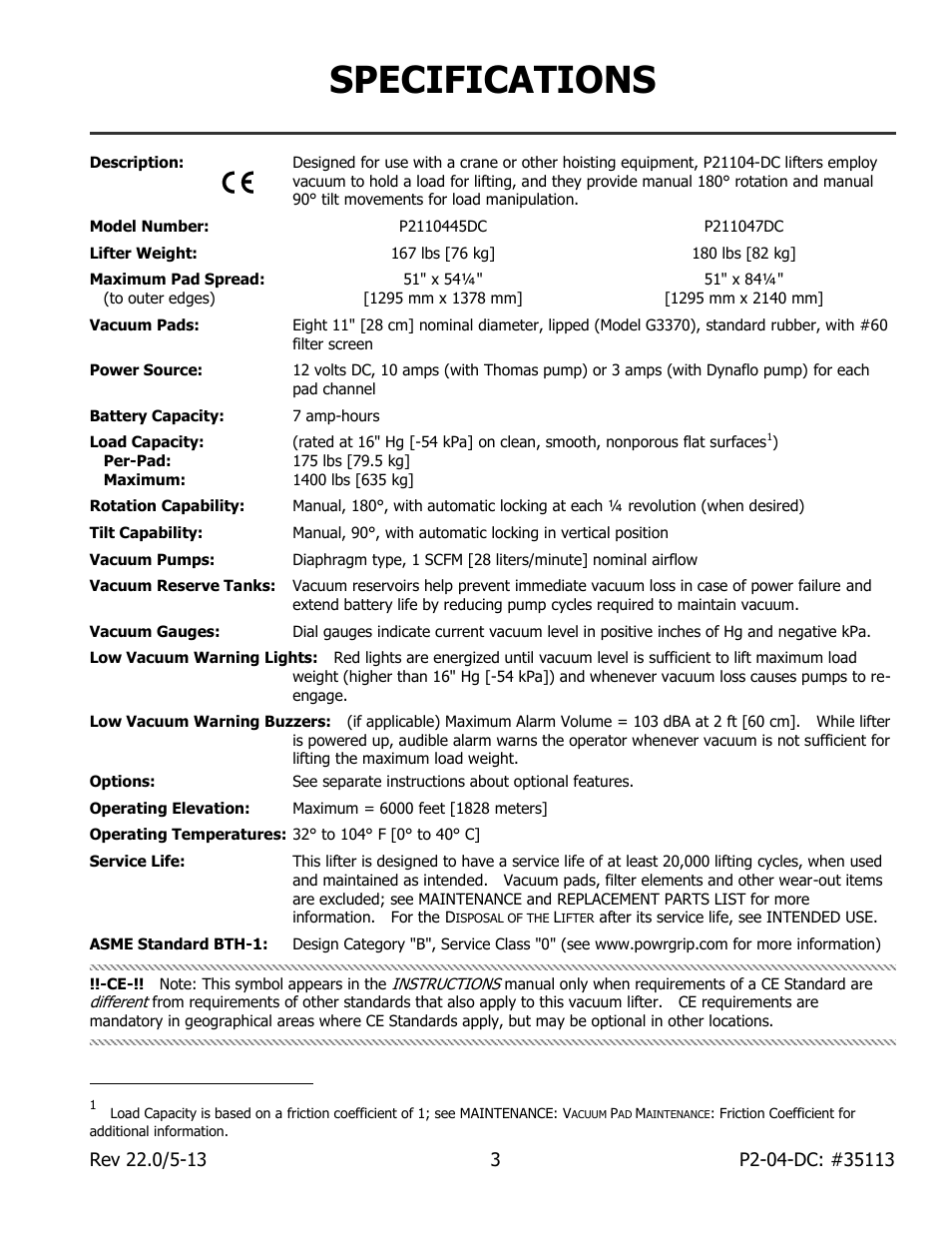 Specifications | Wood’s Powr-Grip P2110445DC User Manual | Page 5 / 34