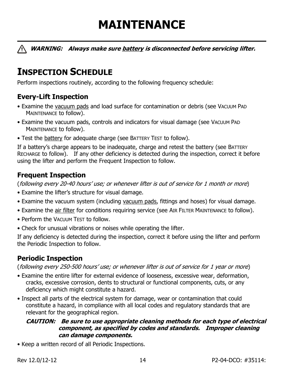 Maintenance, Nspection, Chedule | Wood’s Powr-Grip P211047DC User Manual | Page 16 / 30