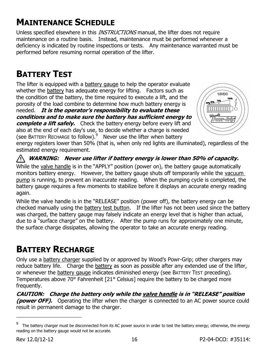 Aintenance, Chedule, Attery | Echarge | Wood’s Powr-Grip P211047DC User Manual | Page 18 / 30