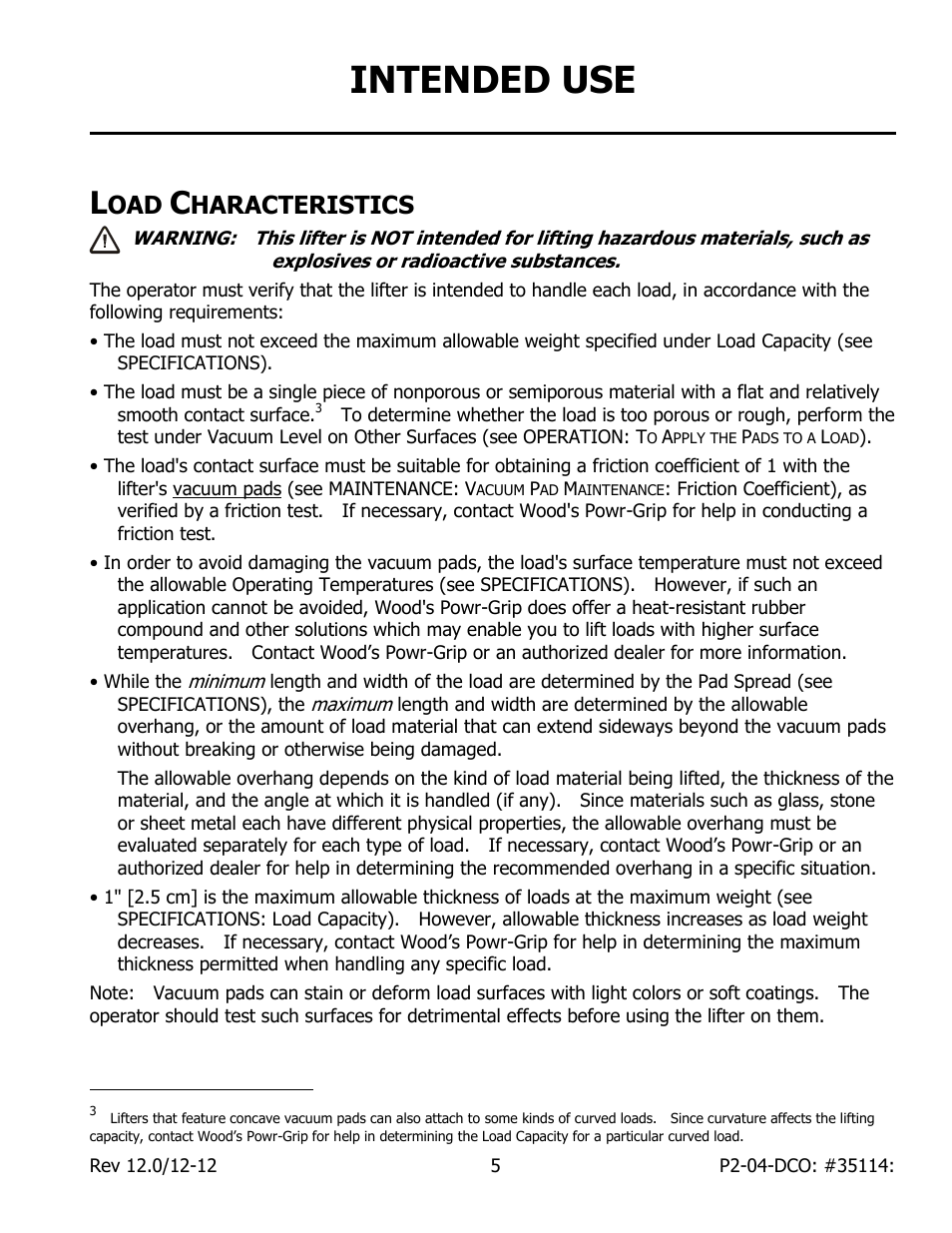 Intended use, Haracteristics | Wood’s Powr-Grip P211047DC User Manual | Page 7 / 30