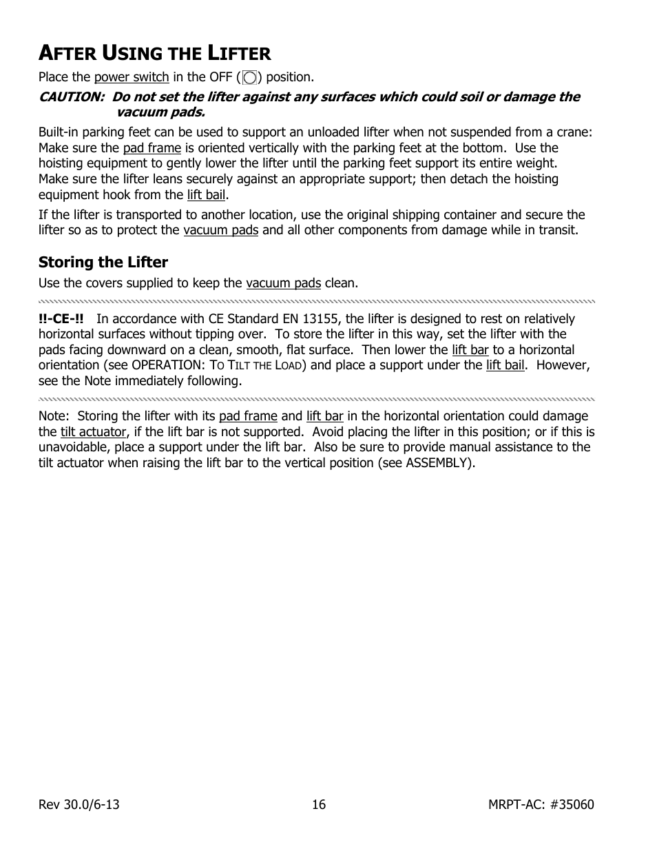 Fter, Sing the, Ifter | Storing the lifter | Wood’s Powr-Grip MRPT89AC User Manual | Page 18 / 38