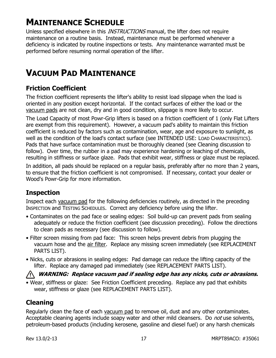 Aintenance, Chedule, Acuum | Wood’s Powr-Grip MRPT89ACO User Manual | Page 19 / 28