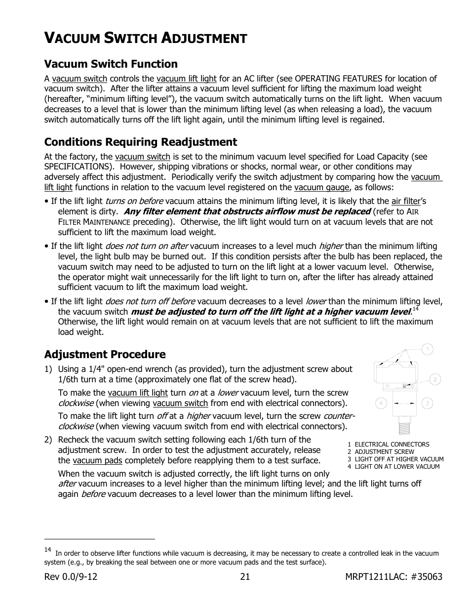 Acuum, Witch, Djustment | Wood’s Powr-Grip MRPT1211LAC User Manual | Page 23 / 26