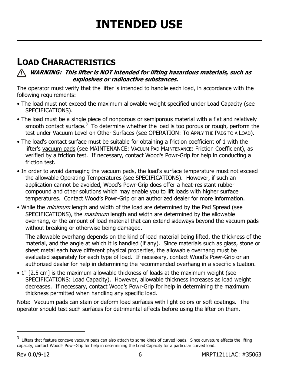 Intended use, Haracteristics | Wood’s Powr-Grip MRPT1211LAC User Manual | Page 8 / 26