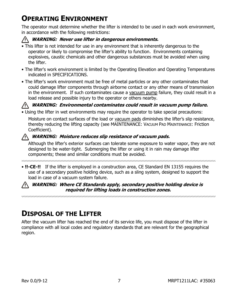 Perating, Nvironment, Isposal of the | Ifter | Wood’s Powr-Grip MRPT1211LAC User Manual | Page 9 / 26