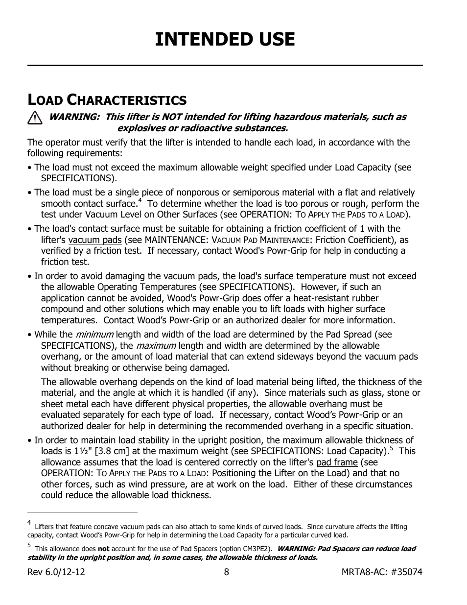 Intended use, Haracteristics | Wood’s Powr-Grip MRTA8-AIR User Manual | Page 10 / 29